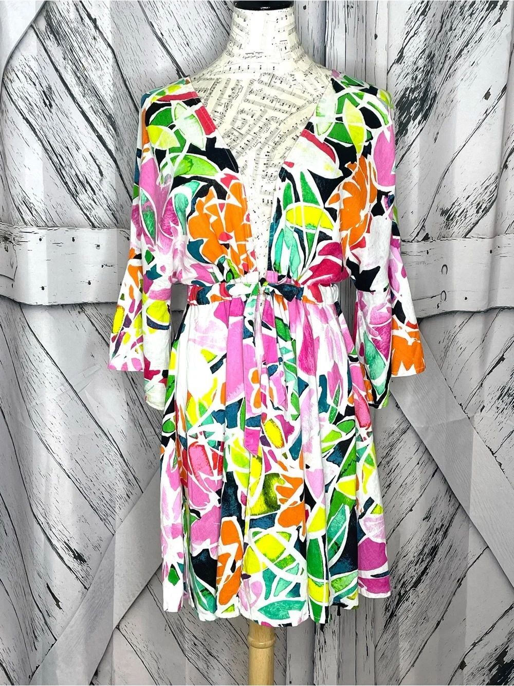 CYNTHIA ROWLEY Linen Tie Front Beach Cover Up Floral Size S